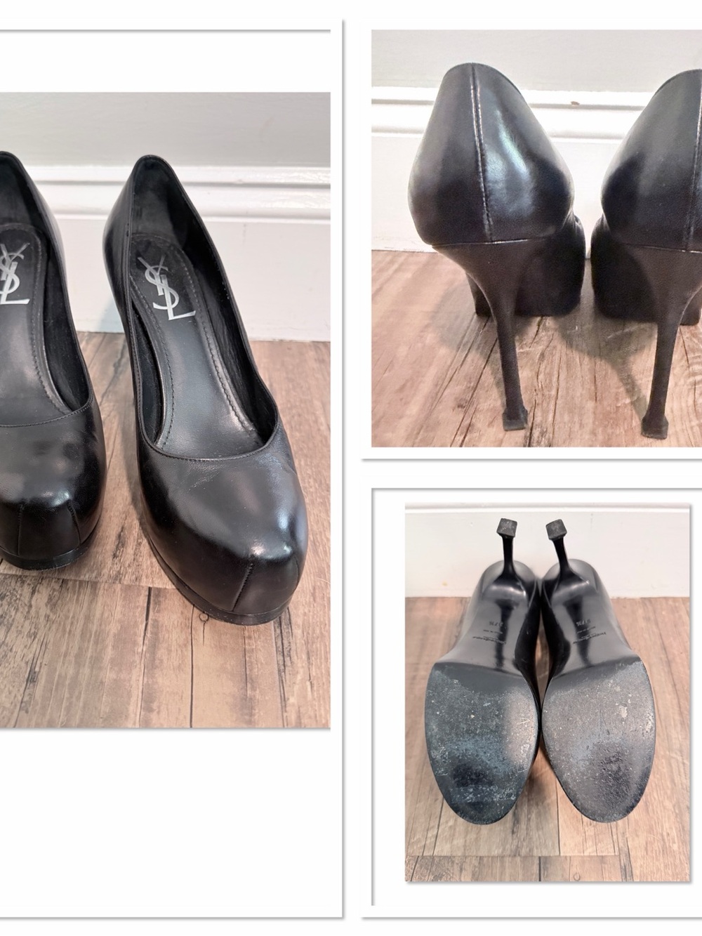 Yves Saint Laurent Black Leather Platform Stiletto Pumps